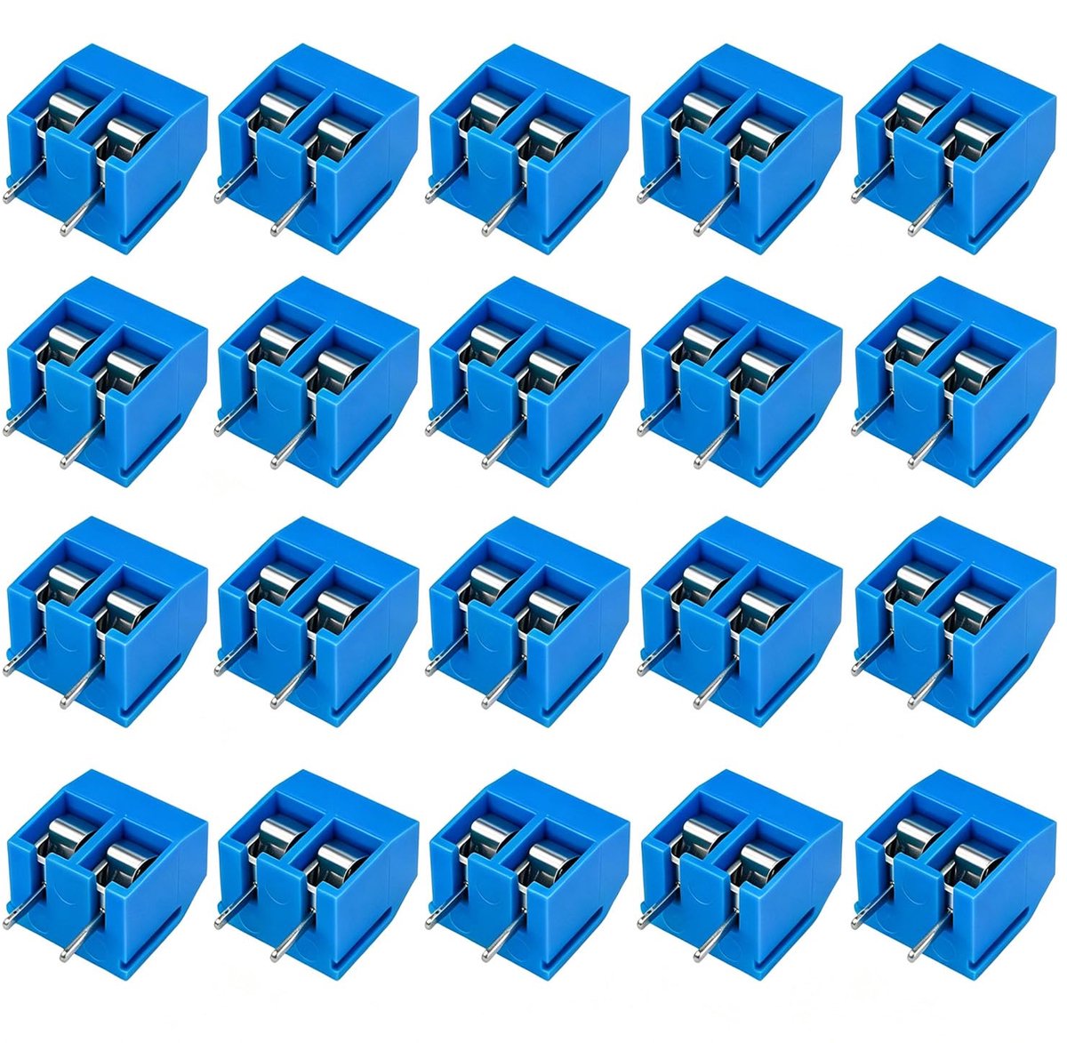 20 stuks blauw 2-pins PCB mount schroef klemmenblok, 5,08 mm pitch printplaten schroefklemblok connectoren (10A / 300V)