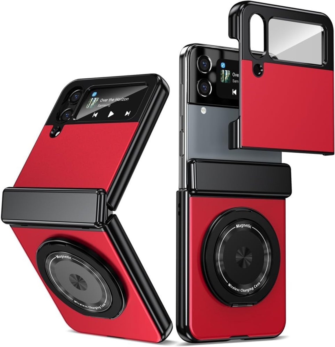 Opvouwbaar telefoonhoesje voor Samsung Galaxy Z Flip 4, Kickstand 360° draaibare standaard met scharnierbescherming & voorste screenprotector voor Z Flip 4 (Rood)