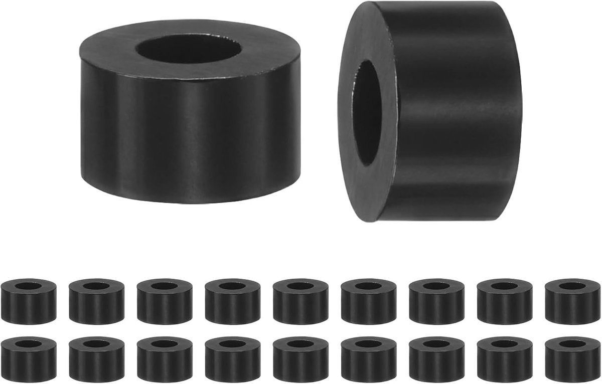 Set van 200 nylon ringen, 3,2 mm ID 7 mm OD 4 mm lengte ronde plastic afstandhouder afstandhouder niet-schroefdraad voor M3-schroeven/bouten/stopcontact/schakelaarhouder [zwart]
