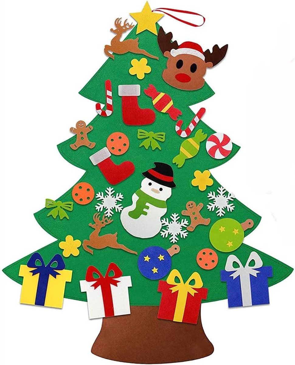 DIY Vilt Kerstboom met 31 stks Ornamenten 3 ft Familie 3D Nep Kerstboom voor Kinderen Peuters Home Deur Venster Muur Kerstversiering