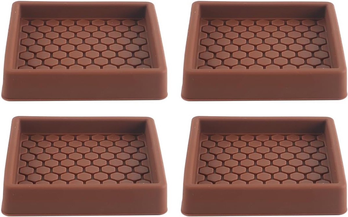 4 stuks rubberen meubelpads, 50 x 50 mm vierkante antislip meubelonderzetters voor bedkast, bank, stoel, tafelpiano, vloerbeschermers (bruin)