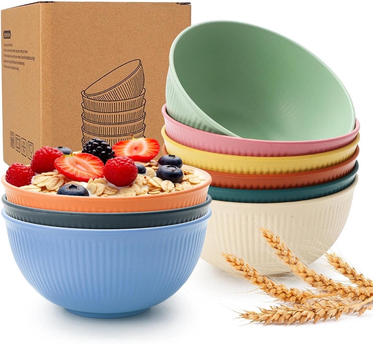 Mueslikommen 8-delige set kommen soepkommen 655 ml | Dessertkommen slakom Ramen Bowl kunststof onbreekbaar herbruikbaar BPA-vrij stapelbaar