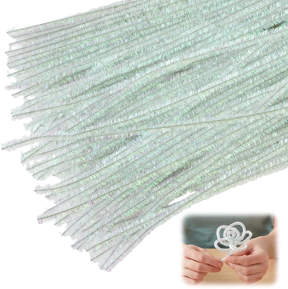 200 stuks pijpenreinigers glitter, 30 cm, witte pijpreinigers, bloemenset | Pijpenreiniger, kleurrijk, knutselen pijpenreiniger voor handwerk, kerstdecoratie, doe-het-zelf knutselmateriaal