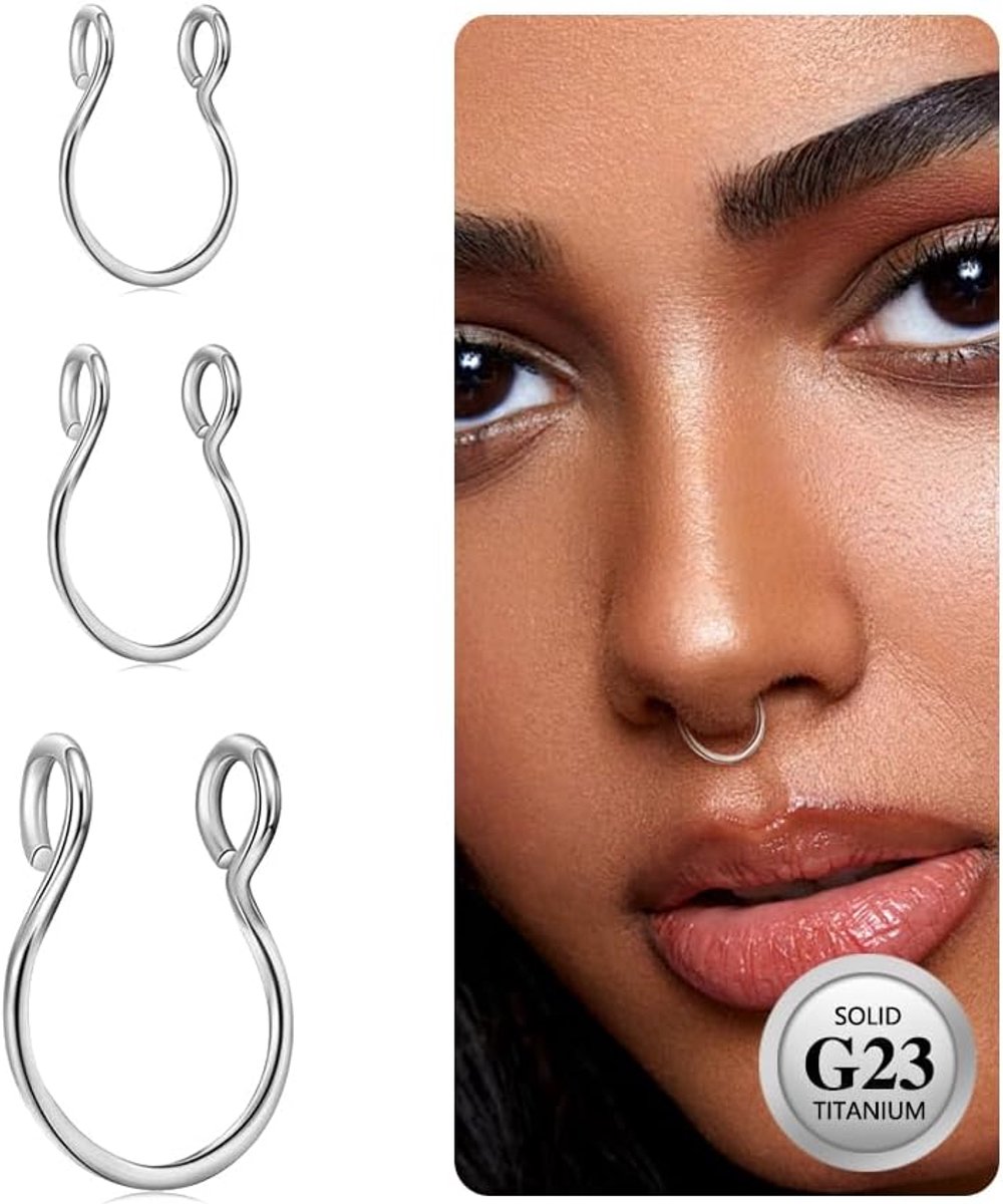 Titanium nep neusgat piercing septum neus tragus helix conch nep neuspiercing dames heren 18G 20G 6MM/8MM/10MM zilver goud 3 stuks hypoallergeen nep neusgat piercing