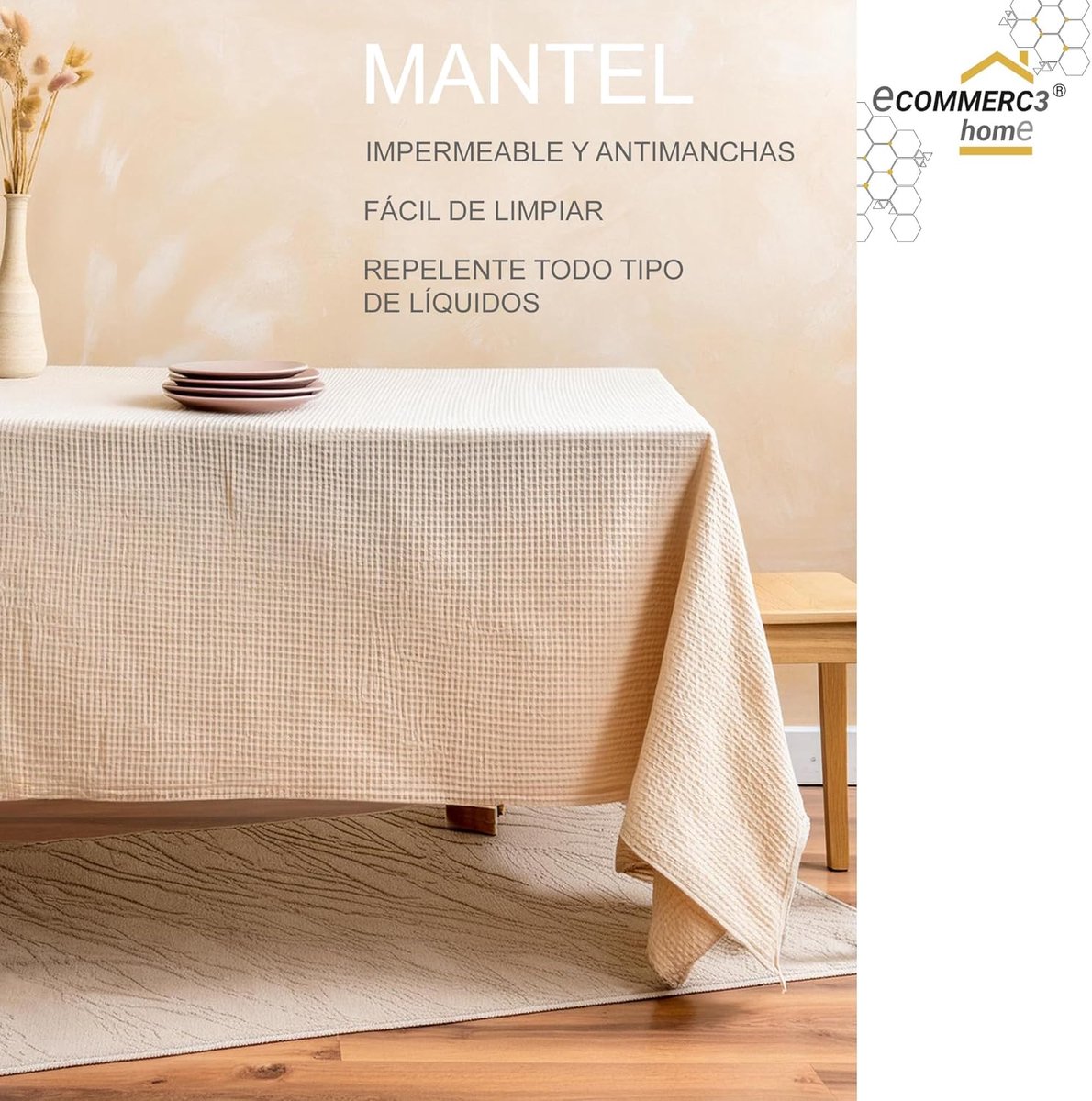 Vlekafstotend tafelkleed voor rechthoekige tafel, afmeting 200 x 140 cm, vuilafstotend, extra zacht en waterdicht, beige