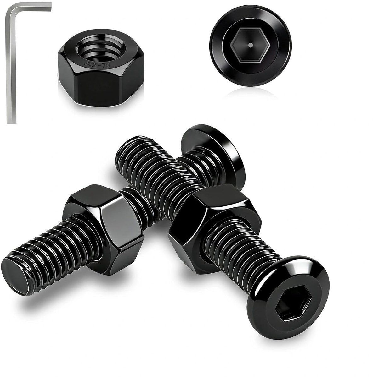 schroeven zwart, 20 stuks platte kopschroeven M6 x 40 mm lenskopschroeven binnenzeskantschroeven A2 V2A met moeren zeskantschroeven voor hout meubelreparatie