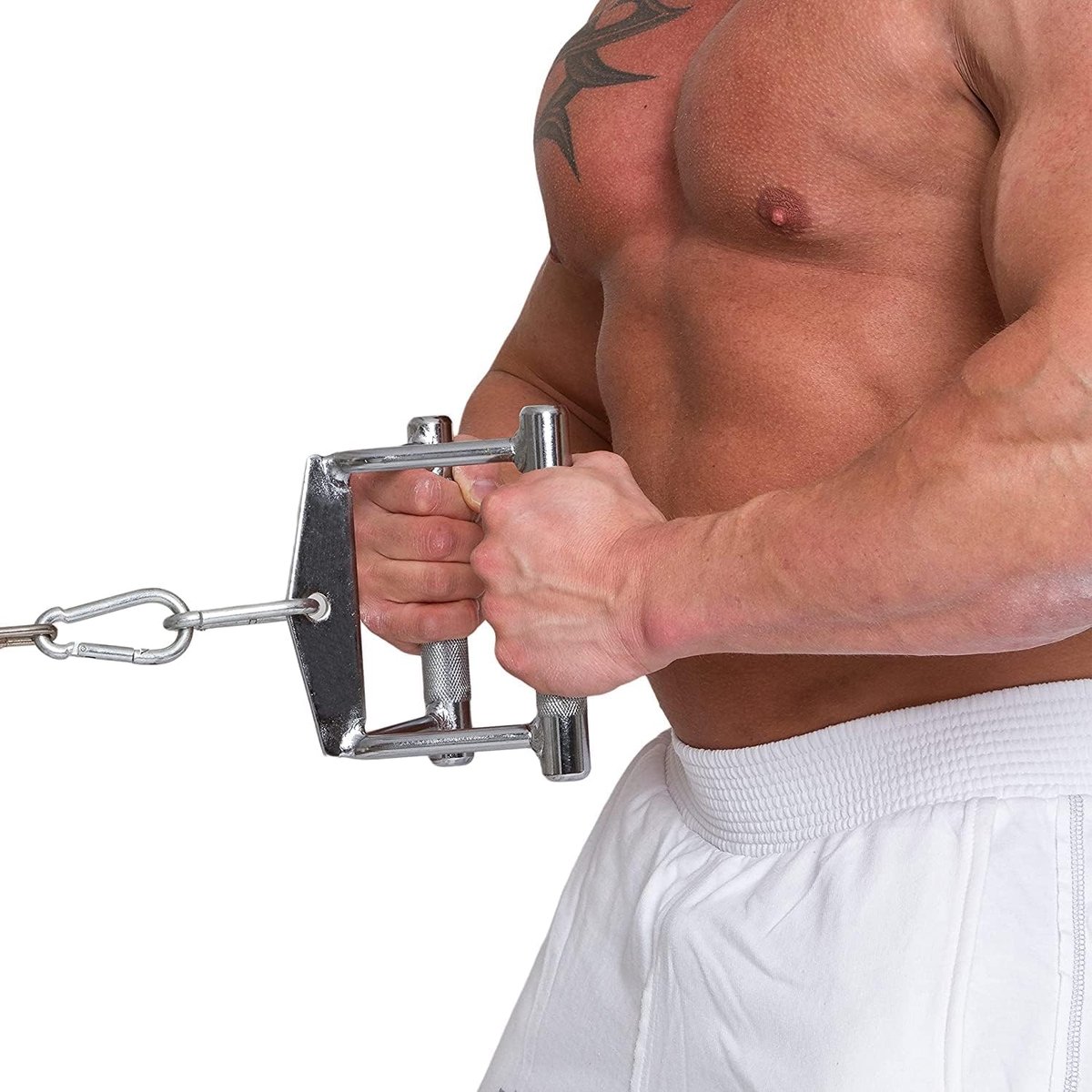 Sports Parallelle greep massief staal chroom | 14cm | roeigreep voor klassieke roeioefeningen/lat pull-up aan kabelstation, krachttoren, kabelstation | antislip, gekarteld greepvlak | incl.