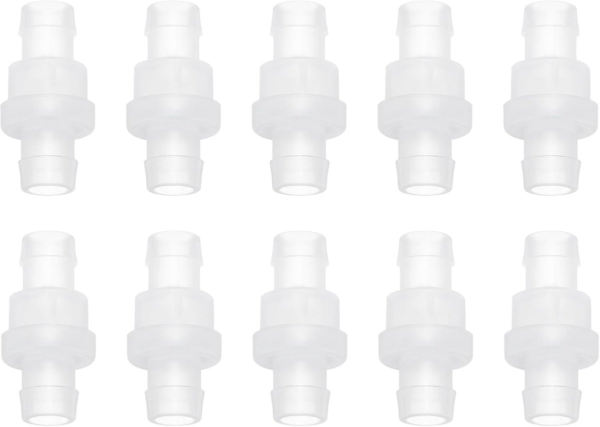 10 stuks terugslagventielen, 1/2 inch (12 mm) diameter buisverbindingen in één richting van PP-kunststof voor gas, vloeistof, lucht, water, tankpomp