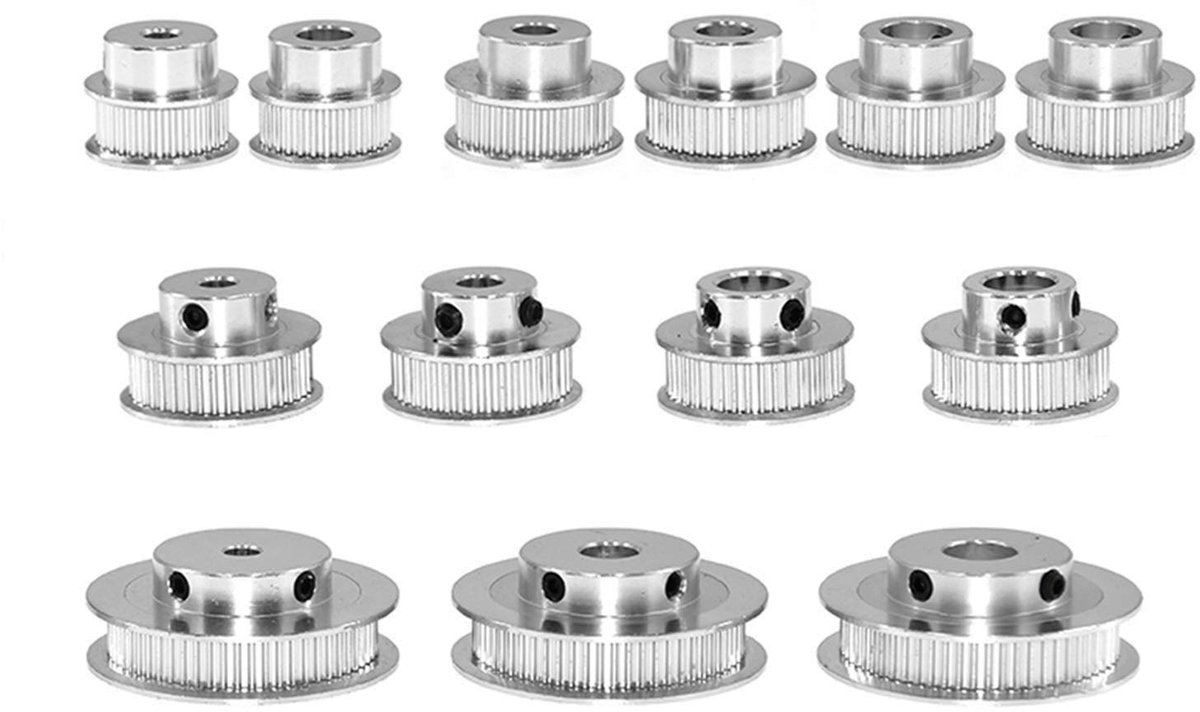1 stuks GT2 aluminium tandriemwiel, tandschijf 48 tandwielboring 6,35 mm, 8 mm, 10 mm, 12 mm, aluminium tandwiel, tandbreedte 6 mm, voor 3D-printer Reprap (48 tanden binnengat 6,35 mm)