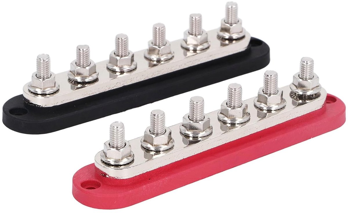 Bus Bar met Deksel, 300A, 12-48V, 6 Aansluitingen, 2 Stuks, voor Auto/Boot/Marine