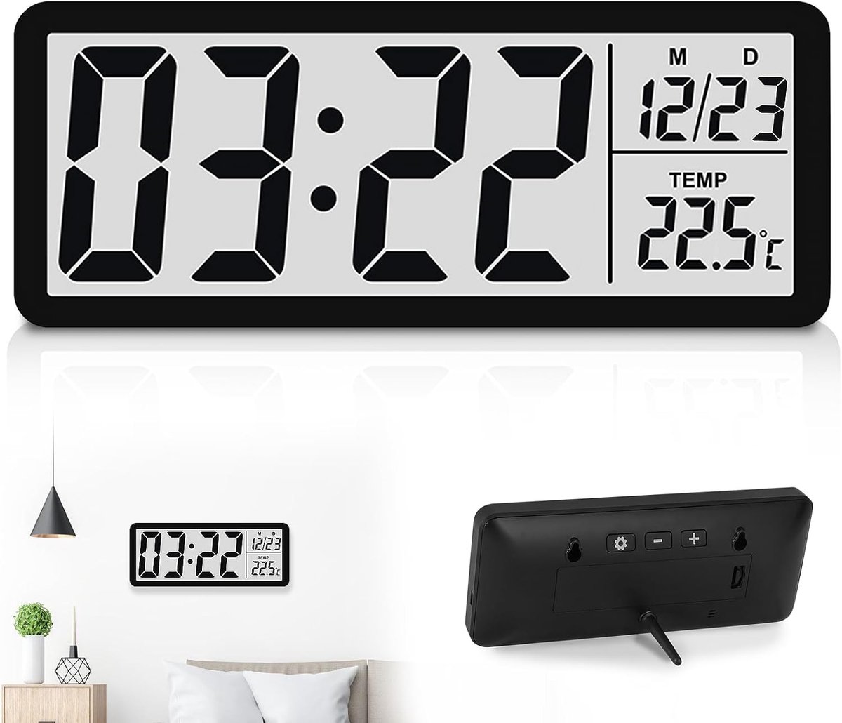 Digitale wandklok groot - LED display - temperatuurweergave - ideaal voor thuis en kantoor - ShopVlot