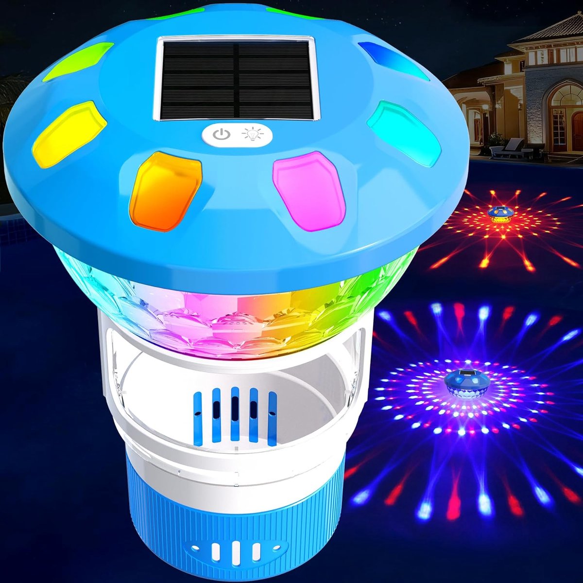 Chloor doseringsfloat met kleurrijke verlichting - verstelbare afgifte - eenvoudig te openen - voor zwembaden - ShopVlot