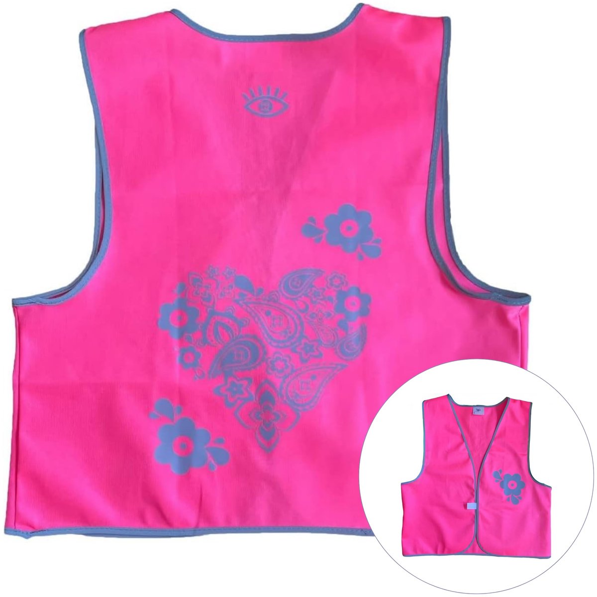 Veiligheidsvest 122/128 cm - neon roze en zilver reflecterend - paisley design - zichtbaarheid voor kinderen - ShopVlot