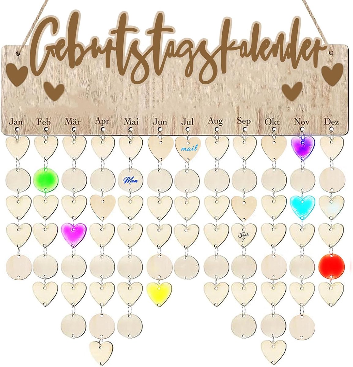 Verjaardagskalender hout - doe-het-zelf familiekalender - jaaronafhankelijk - wanddecoratie voor thuis - ShopVlot