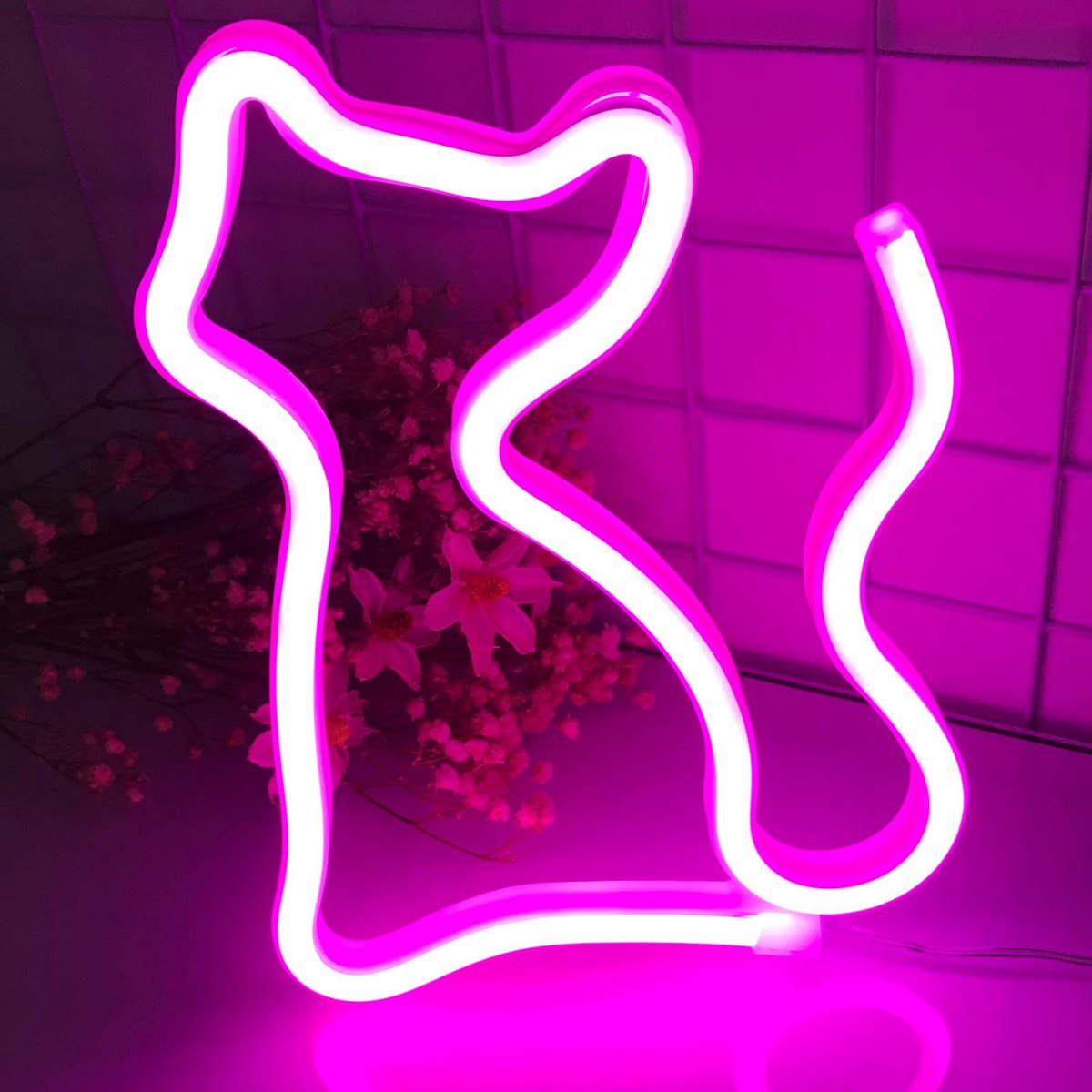 Cat LED neon teken - rozenkleur - USB of batterij - sfeervolle muurdecoratie voor meisjeskamer - ShopVlot