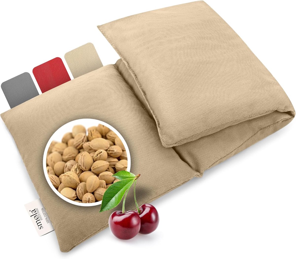 Groot Kersenpitkussen voor Magnetron – 3-Kamer Design, Natuurlijke Warmte- en Koude toepassing, 47 x 19 cm, Ideaal voor Rug, Nek en Schouder