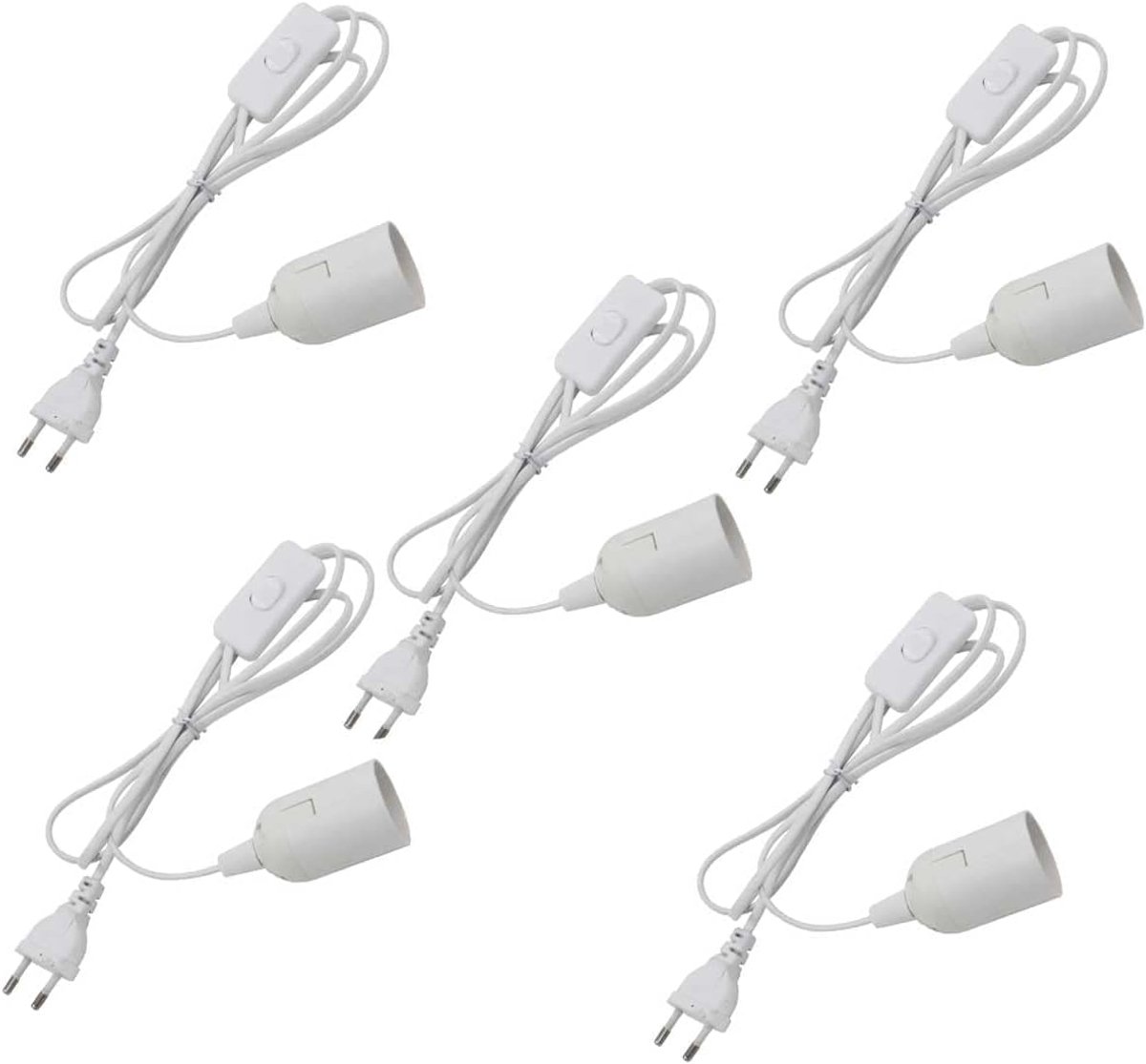 E27 lampenhouder 5 stuks - witte voetlamp met schakelaar - 1.8 meter kabel - ideaal voor LED en gloeilampen - ShopVlot