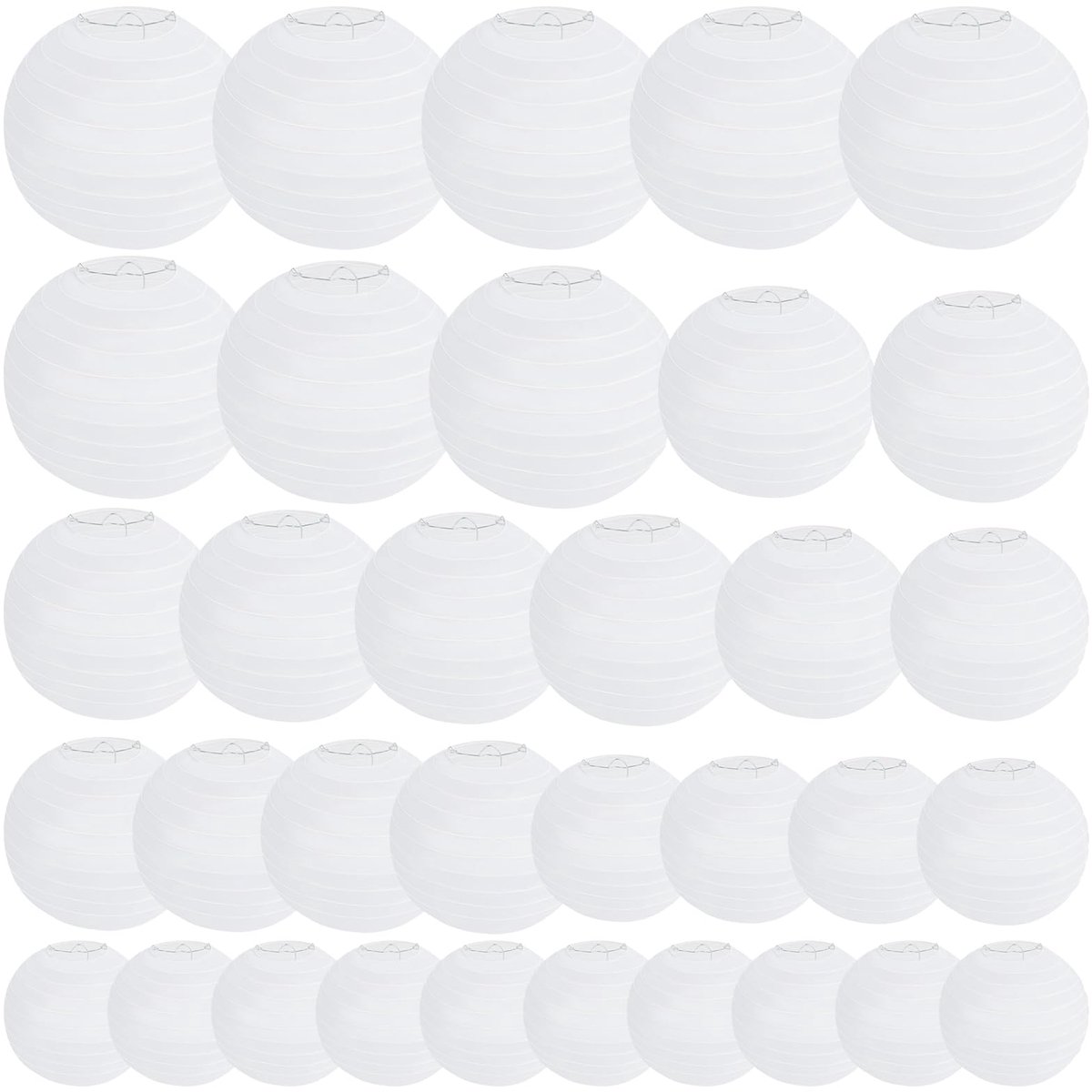 Chinese lantaarns 34 stuks - witte papieren lantaarns - ronde vormen 10/15/20/25/30 cm - ShopVlot