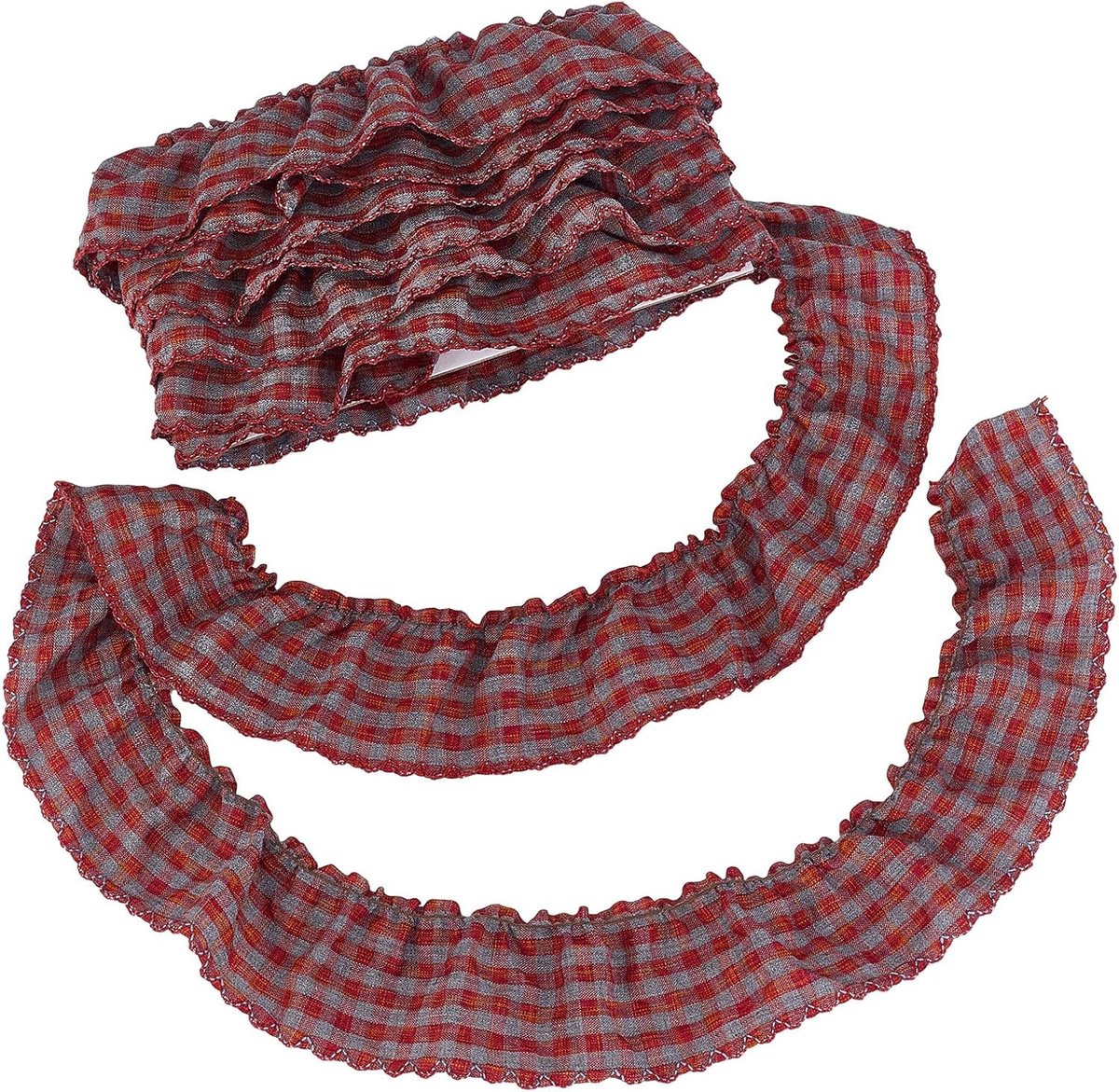 Kanten rand met ruches 4,5 m - rode plooiband - Gingham-ruitpatroon - ideaal voor naaiprojecten - ShopVlot