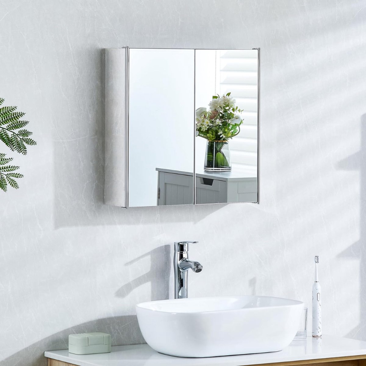 QORA® Spiegelkast Badkamer - Spiegelkast - Zilver - ‎45cm x 13cm x 45cm