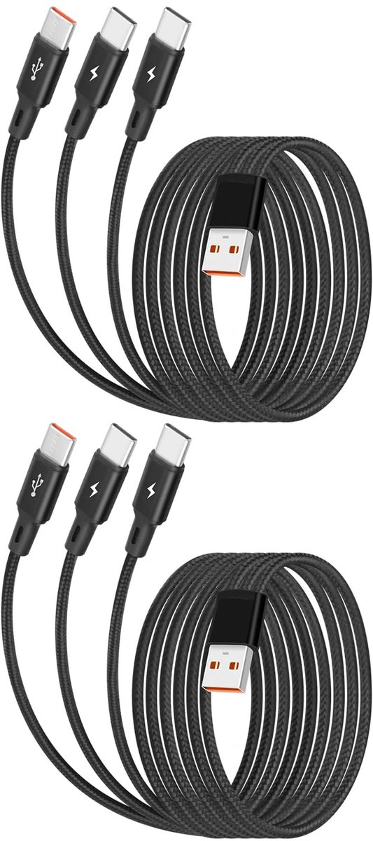 USB C Kabel 3 in 1 - 1,2m Nylon Gevlochten - Voor Gelijktijdig Opladen - Ideaal voor Telefoon en Tablet - ShopVlot