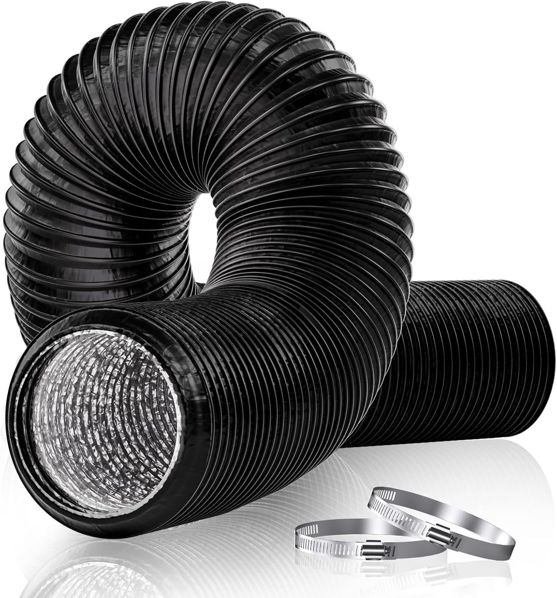125mm Ducting 5 Inch Flexible Ducting Pipe, 3m Aluminum PVC Ventilation Hose with 2 Clamps, Heavy Duty for Extractor - ShopVlot