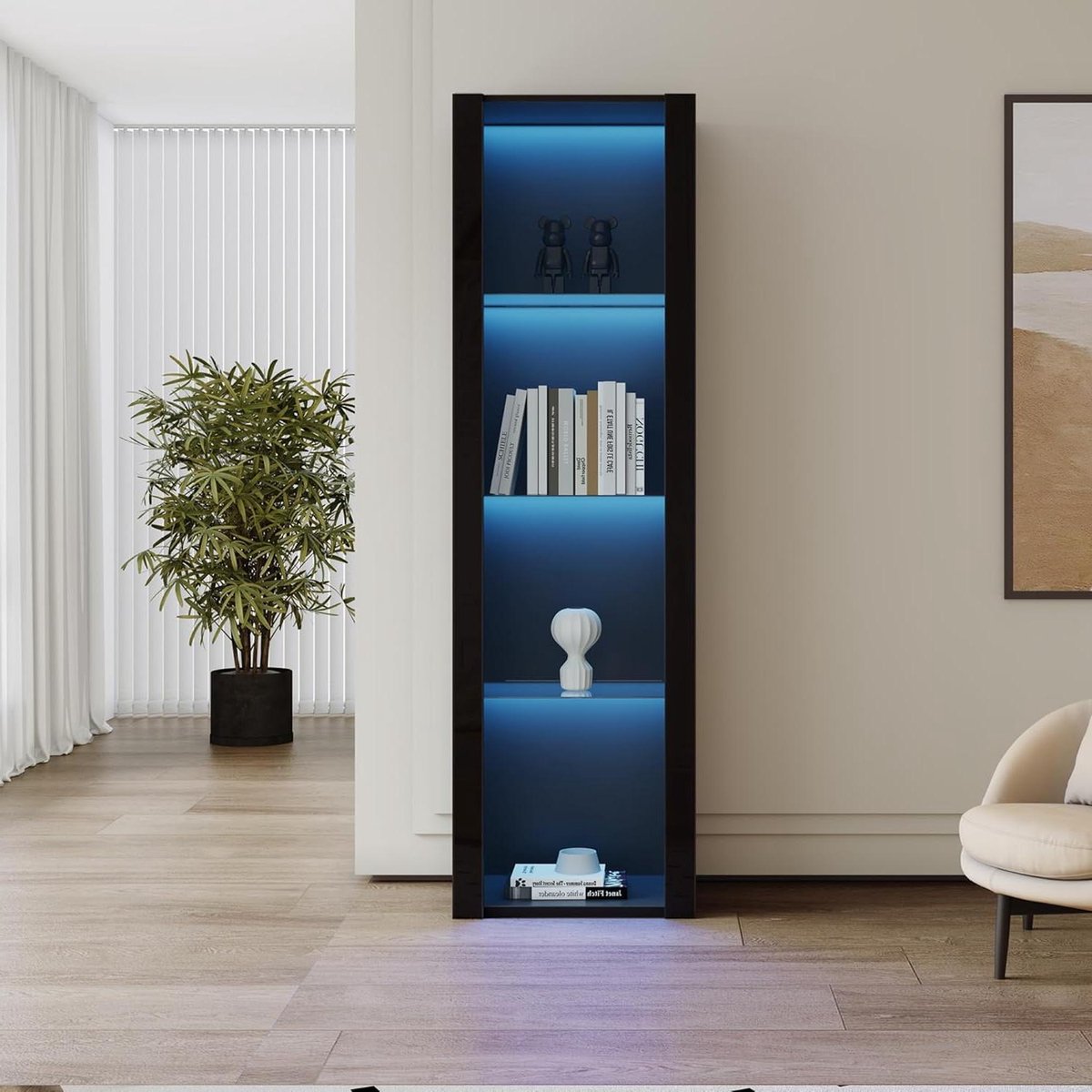 Vitrinekast met Glasplanken - Hoge Kast Displaykast - Collecties Presenteren - Hoogglans Afwerking - 55 x 38 x 166 cm