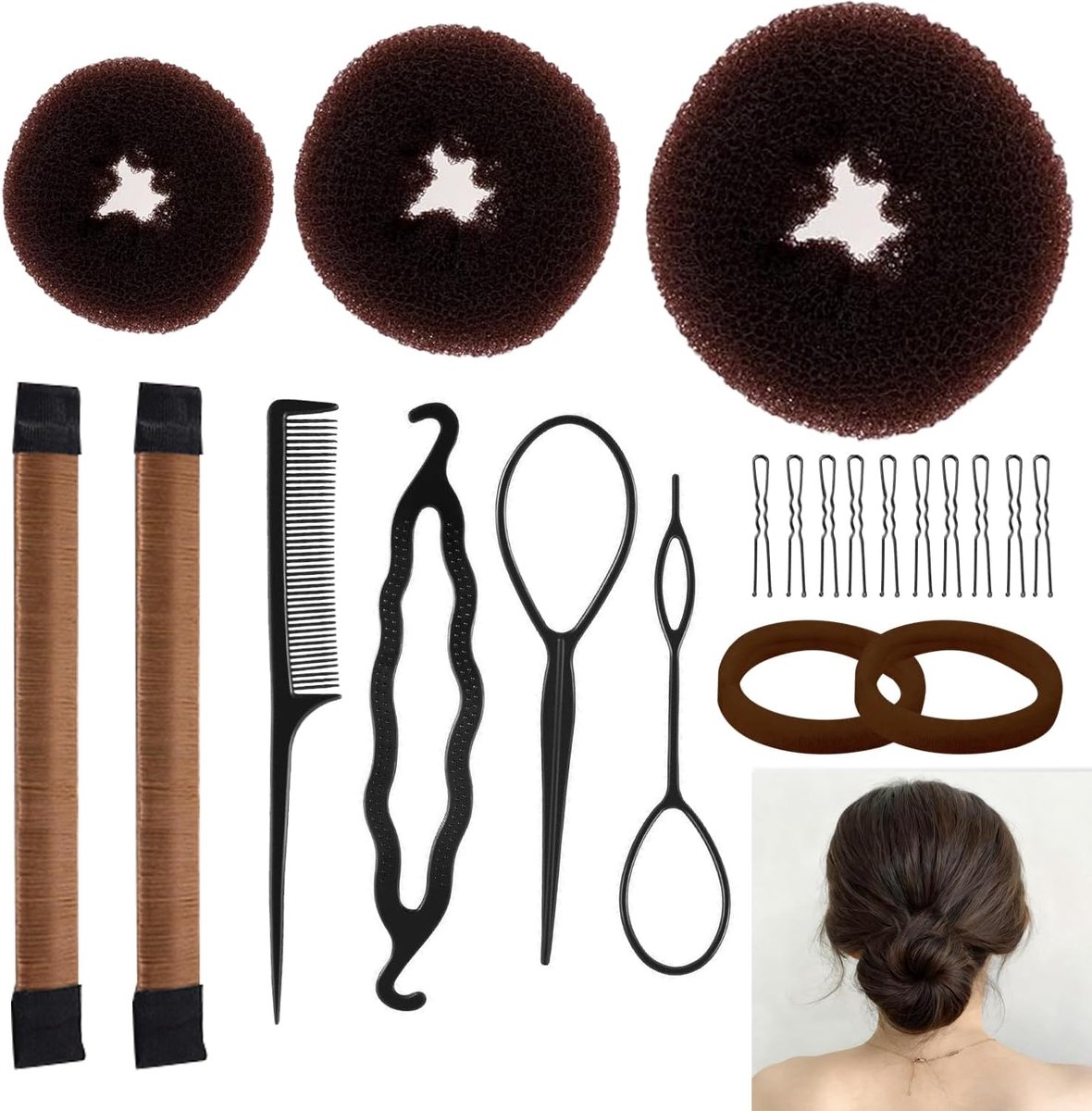 Haarbolset 21-delig - Donutvormers en haaraccessoires - Perfecte haarbollen maken - Voor ballet en chignon - SnelShoppen