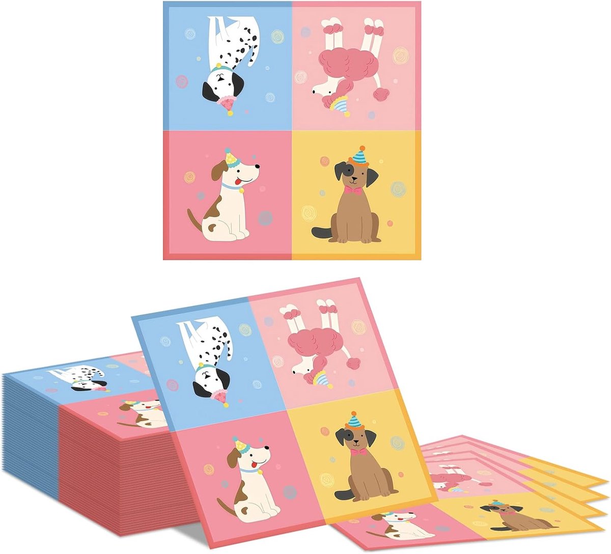 Servietten honden 33x33cm - 40 stuks - kleurrijk dierenmotief - perfect voor hondenverjaardag - SnelShoppen
