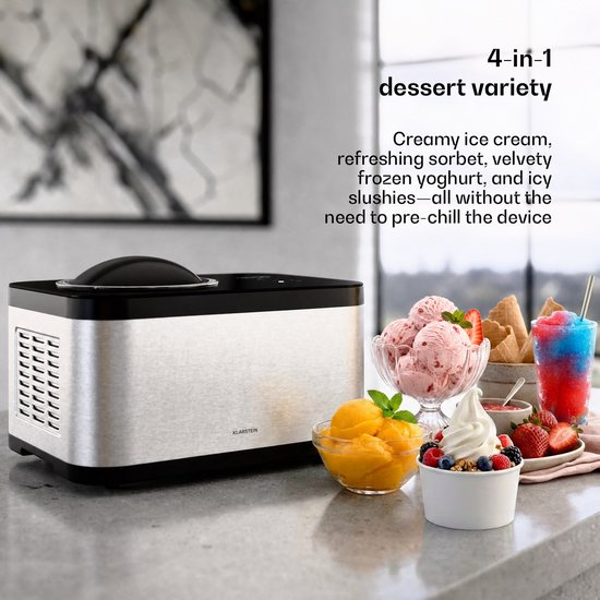 Klarstein Verosteel ijsmachine - 1,5 l, compressor, 150 W, ijs, slushies, frozen yoghurt & sorbet, touchdisplay, 4 programma's van Klarstein — afbeelding 5