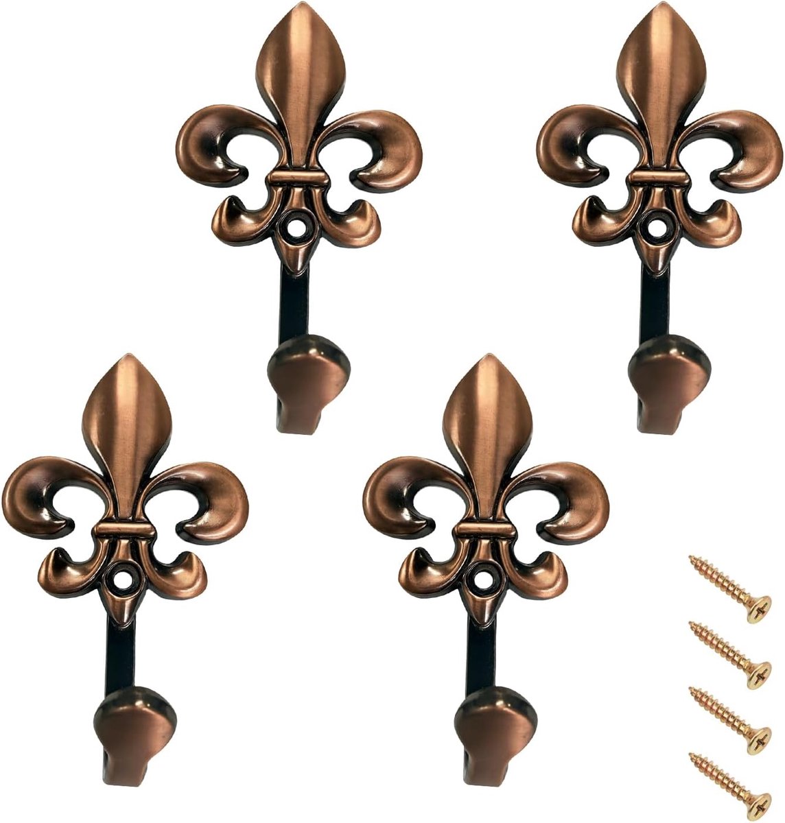 Gordijnhaken 4 Stuks - Retro stijl - Roodbrons met fleur-de-lis - Perfect voor woonkamer - SnelShoppen