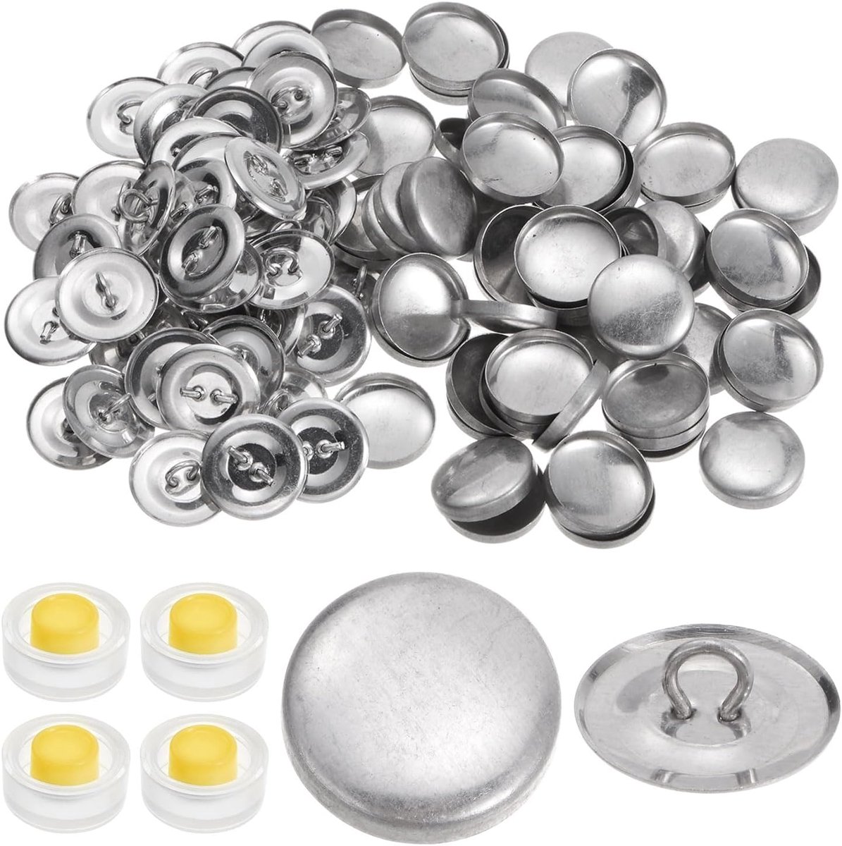 300 sets zelfdekkende knoopset, 30 l, 19 mm, met draadrug, knopset met 4 gereedschappen voor doe-het-zelf stof, woondecoratie, naaien