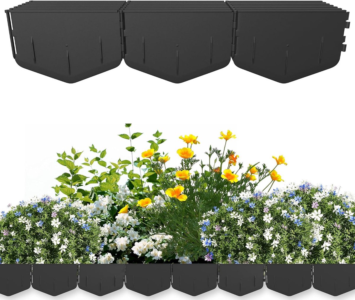 Gazonrand, 4 m (20 stuks), hoogte 14 cm, zonder graven voor harde grond, stabiele perkrand, weerbestendig, uv-bestendig, insteeksysteem, zwart, knikbestendig, perkrand