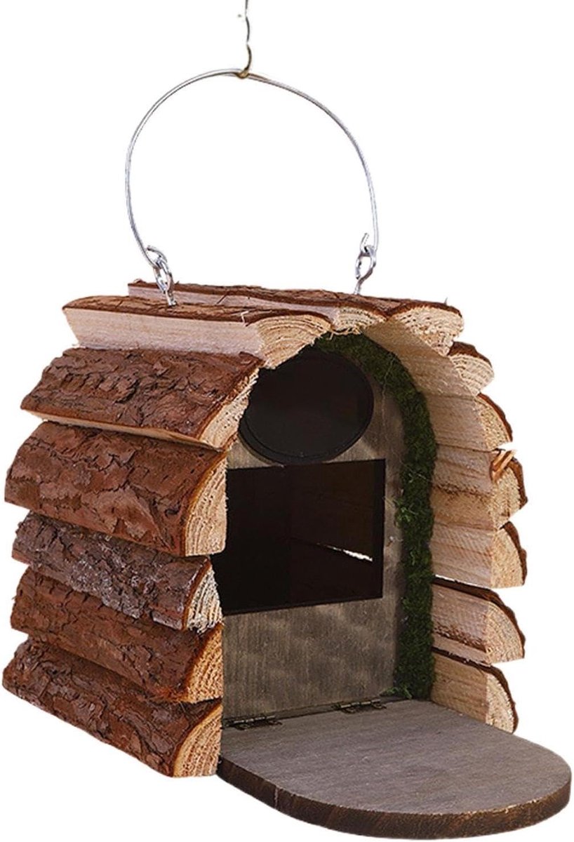 Houten Vogelhuis - Vogelhuisje Buiten - Vogels Lokken - Natuurlijke Schors Textuur - 18x15x18 cm - Natuurlijk