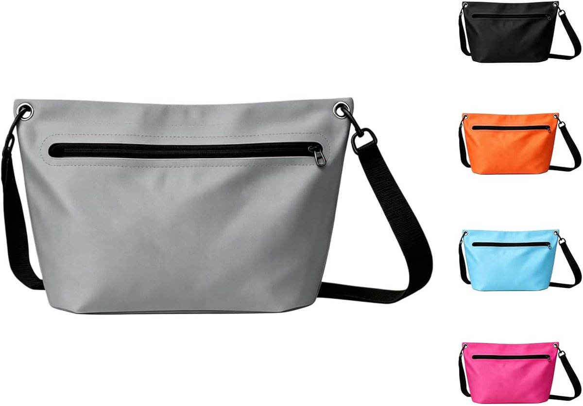 Outdoor rugzak, 6 liter, lichte droogtas, met verstelbare schouderriem, geschikt voor kamperen, wandelen, strand, kajakken, zwemmen, grijs, Waterdichte tas met schouderriem