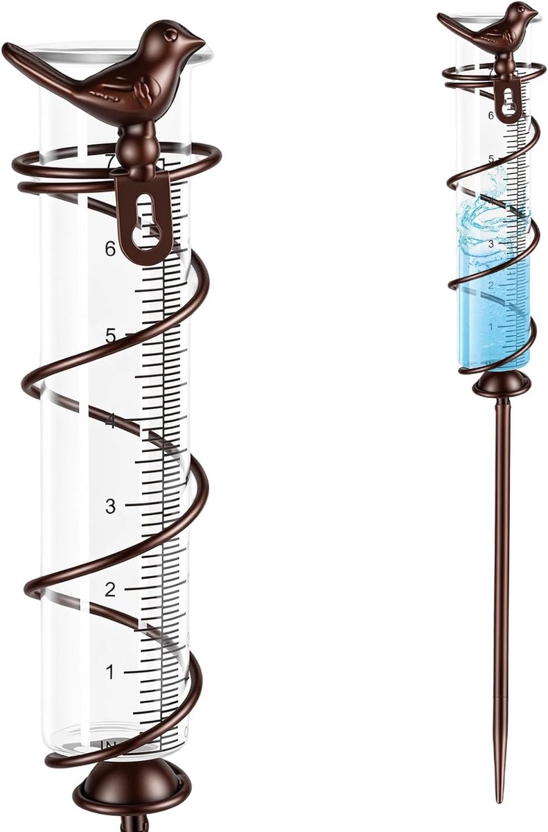 Regenmeter voor tuin, vorstbestendig, neerslagmeter met grondpen, metaal, outdoor regenmeter, glas, regenwatermeter, regenmeter voor tuin
