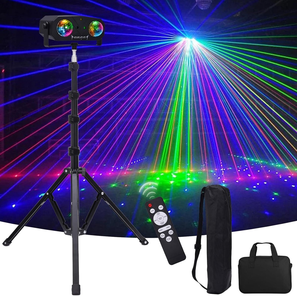 5-in-1 discotheken met statief, caleidoscoopeffect/spraakactivering/sterrenlicht/stroboscoopeffect, draagbare discobal voor feestjes, disco's, DJ-podiumverlichting