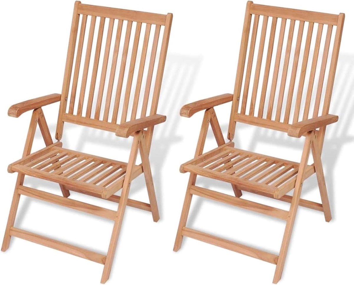 Verstelbare tuinstoelen, tuinstoel, balkonstoel, balkonstoel, multipositiestoel, tuinmeubelen voor tuin, balkon, terras, 2 stuks, massief hout teak