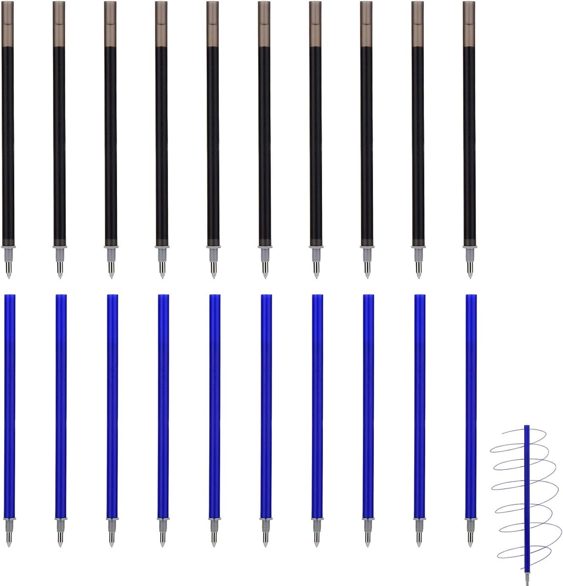 Penvullingen, 0,7 mm, 2 kleuren, uitwisbare gelpenvullingen, blauw en zwart, thermogevoelige inktpatronen, warmtegevoelige inktroller, ideaal voor school en kantoor