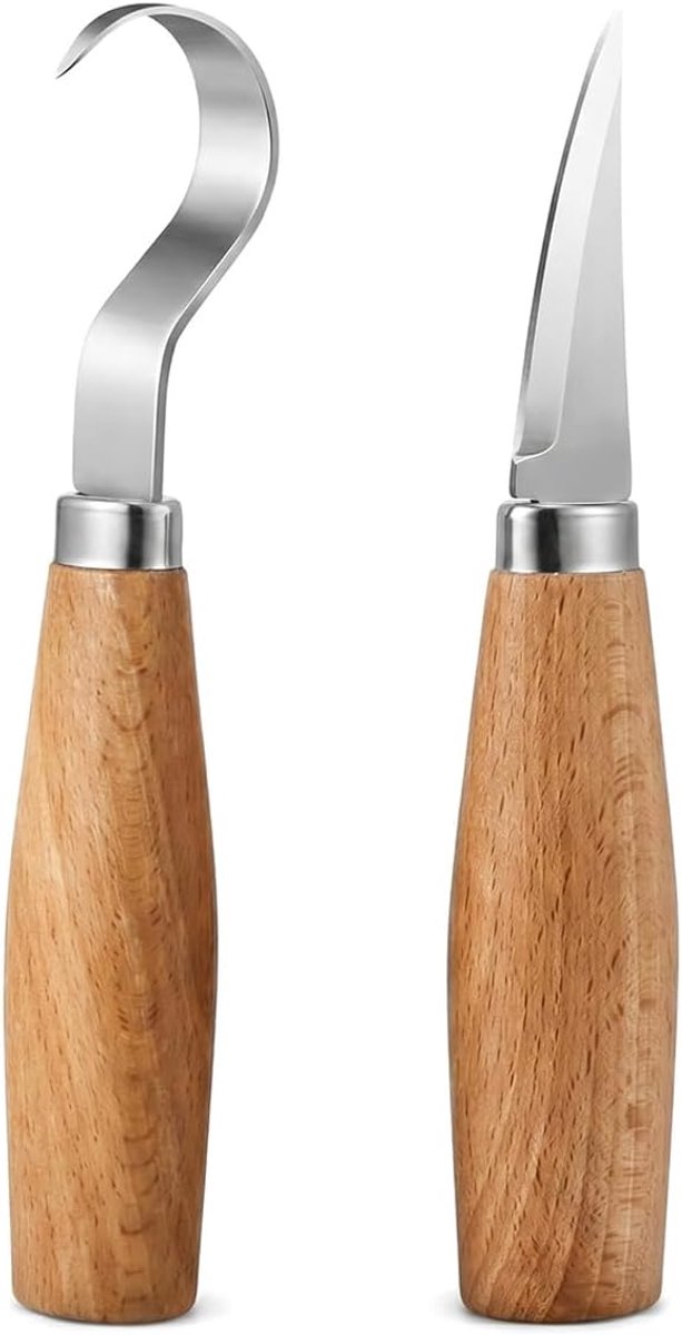 2 Stuks Metaal Snijgereedschap voor Hout, Houtsnijgereedschapsset | Professioneel Houtsnijwerk mes Gereedschap, met Haakmes en Plat Mess,Haak Mes Houtsnijwerk Tool,voor Beginners, Professionals