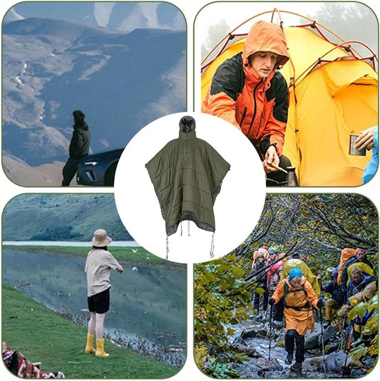 Camping Dekbed Poncho - Draagbare Slaapzak - Buitenactiviteiten - Winddichte Winterponcho - 140 x 113 cm - Groen van Camping — afbeelding 4