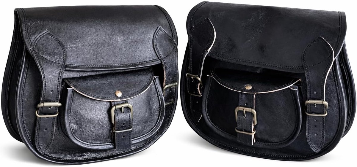 American blue Motorzadeltassen, fietszijtas, fietsgereedschapstas, zadeltassen, motortassen, fietszadeltas, leren tas (2 zakken) (Black Crafted Pair)