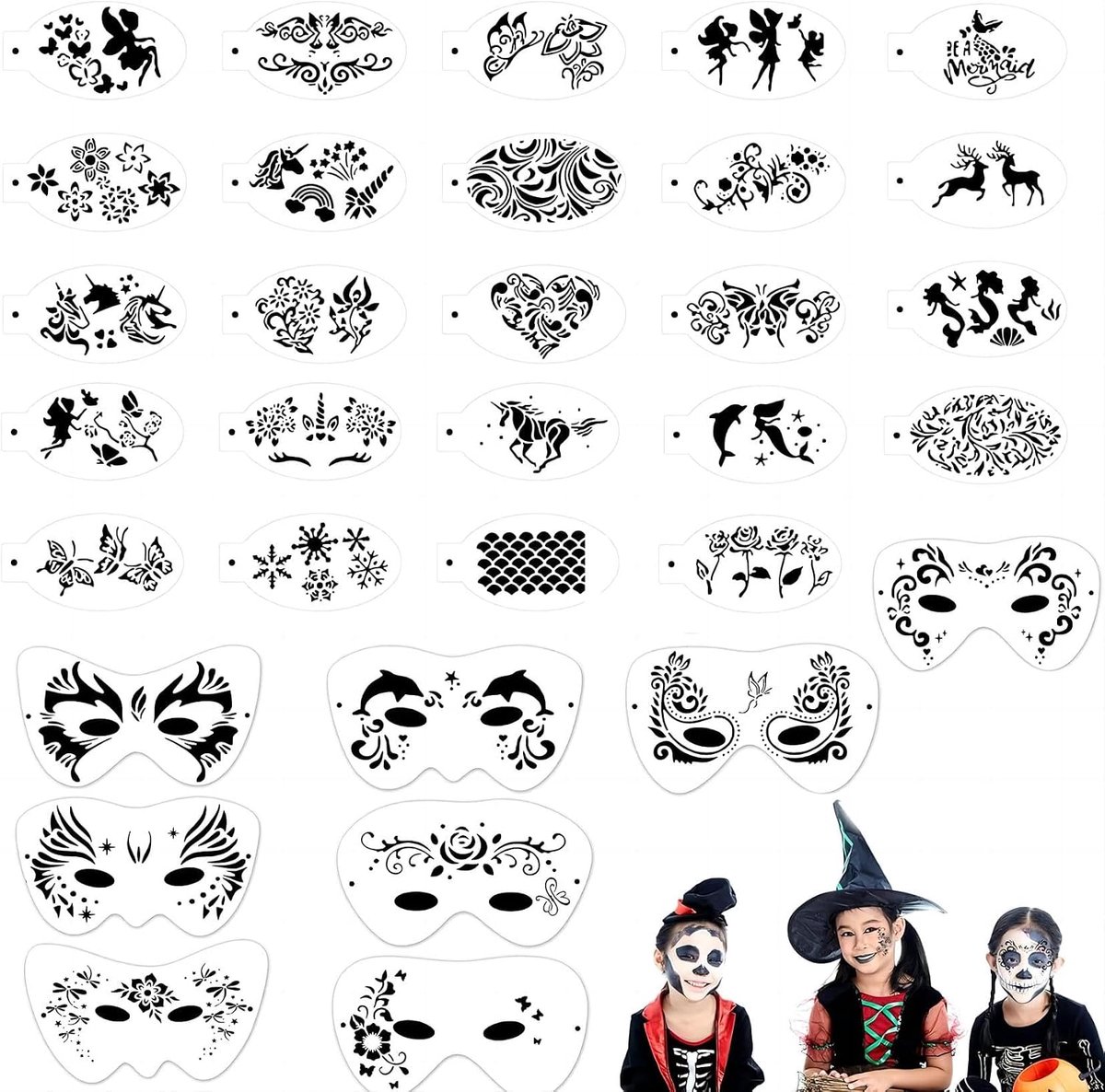 32 Stuks Face Paint Stencils Kit, Body Painting sjabloon voor Party Holiday Halloween make-up kunst schilderen, herbruikbare zachte tijdelijke tatoeage sjablone