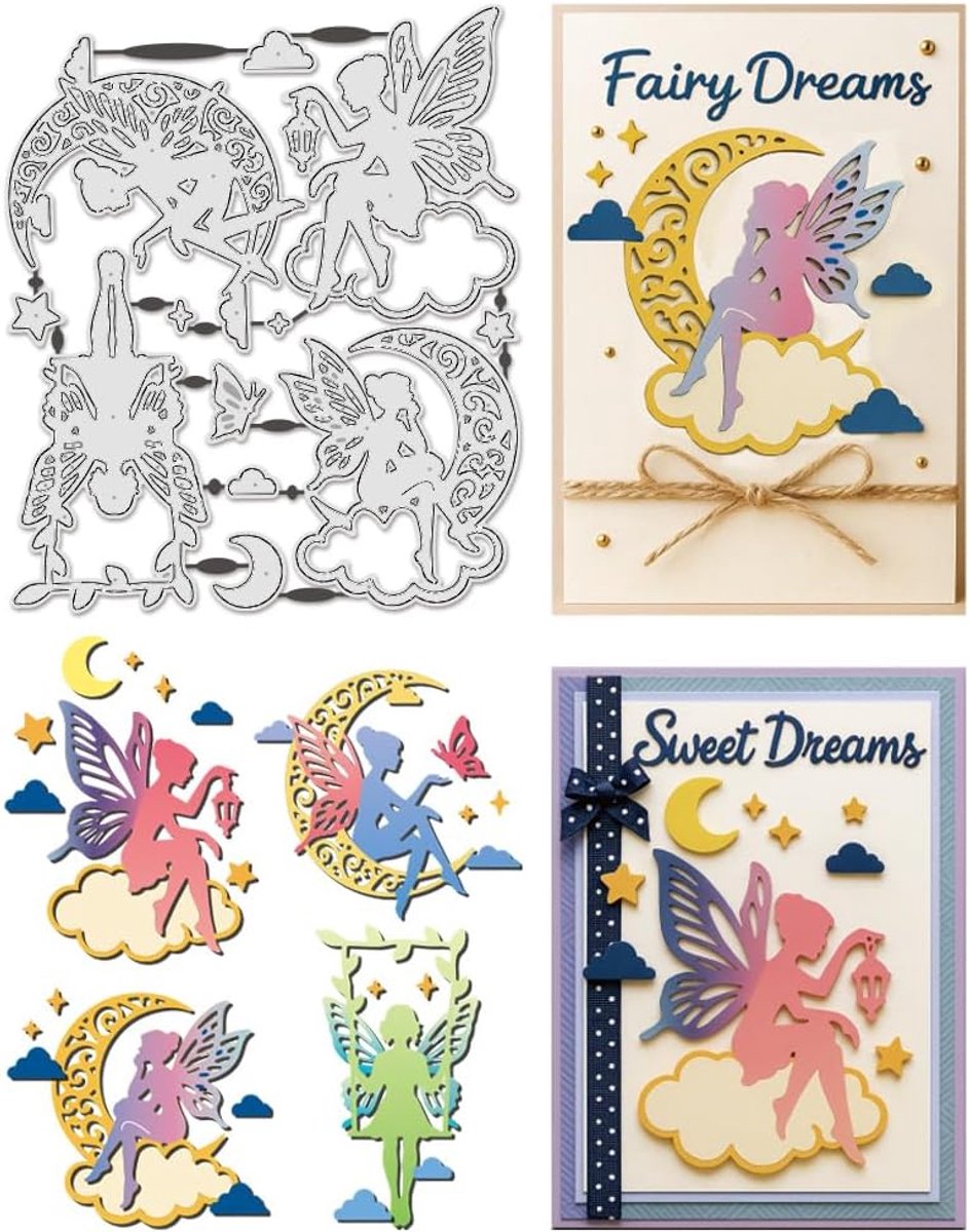 12 stuks stanssjablonen fee met wolk voor het maken van kaarten, herbruikbaar, van carbon, elfen en feeënmotief, reliëfsjabloon, sjabloon, stansvorm, 15 x 16,5 cm