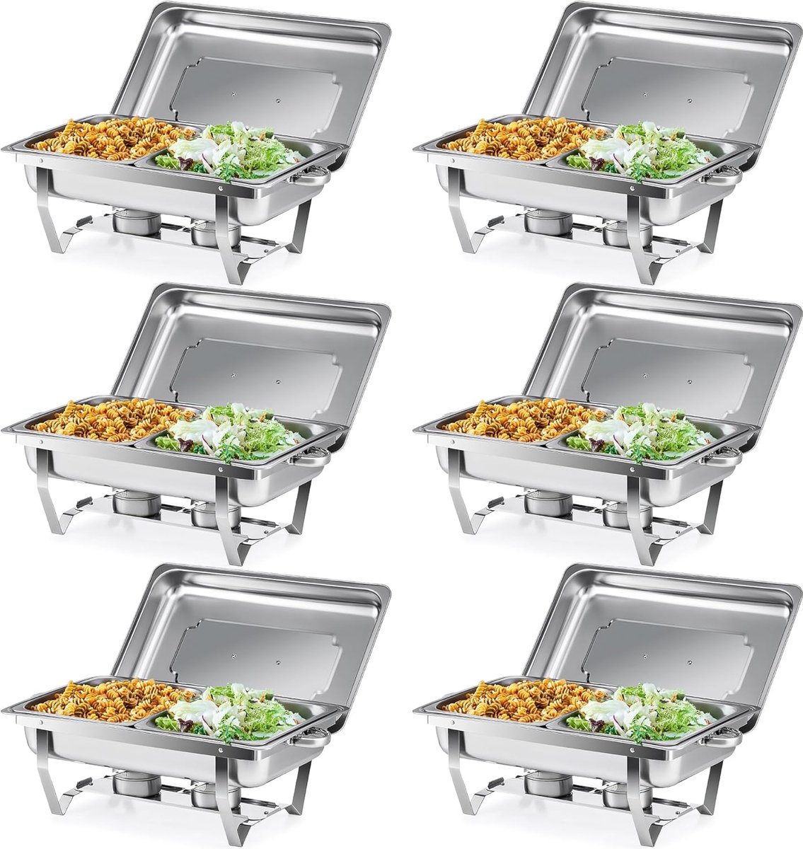 Chafing Dish Roestvrij Staal Buffet Set Warming Container Voedsel Warmer Warmte Container Rechaud voor Catering, Buffet en Feest (Set van 6 1/2 + 1/2 GN Containers)