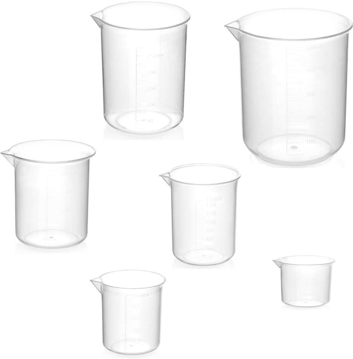 maatbekers 25-500 ml - transparant kunststof - schaalverdeling - ideaal voor laboratorium en auto-onderhoud - SnelShoppen