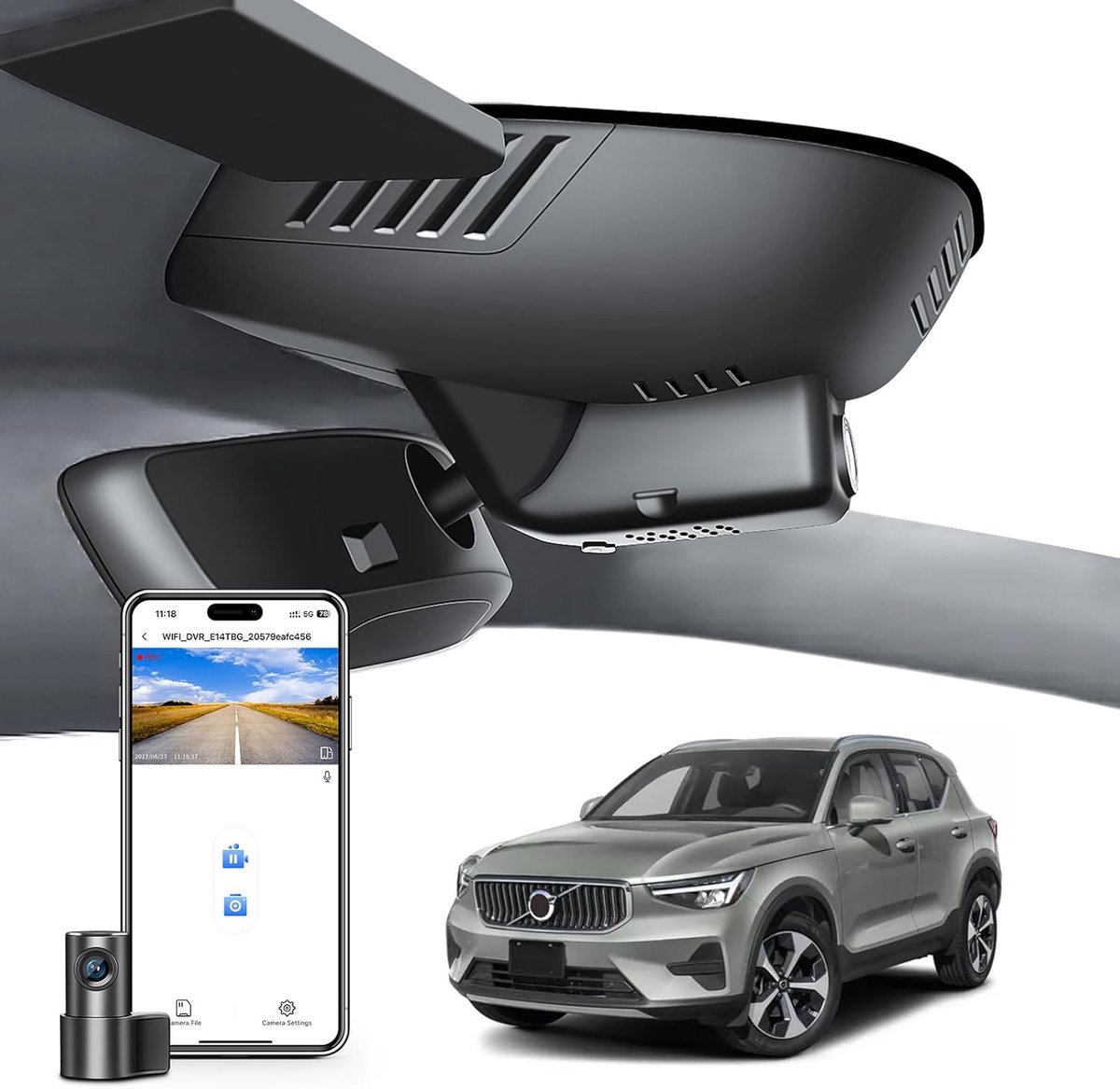 SnelShoppen - 4K+1080P Dashcam Voorkant en Achterkant voor Volvo XC40 2023-2026 en XC40 Recharge 2021-2024, G-Sensor, WiFi & App, 128GB Geheugenkaart,