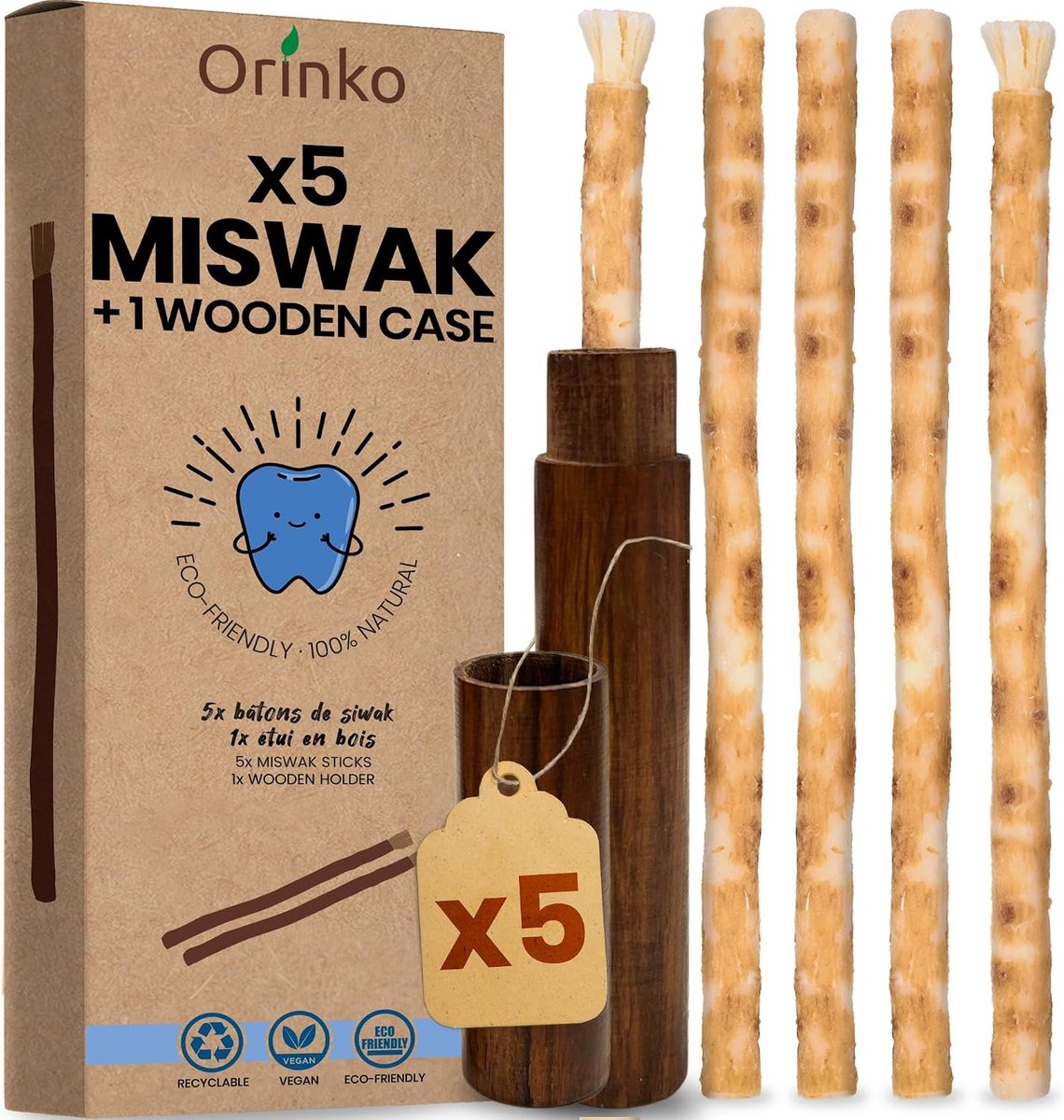 Miswak Sticks x5 met Houten Etui - Traditionele Siwak Tandborstel - Duurzaam en Plasticvrij - ShopVlot
