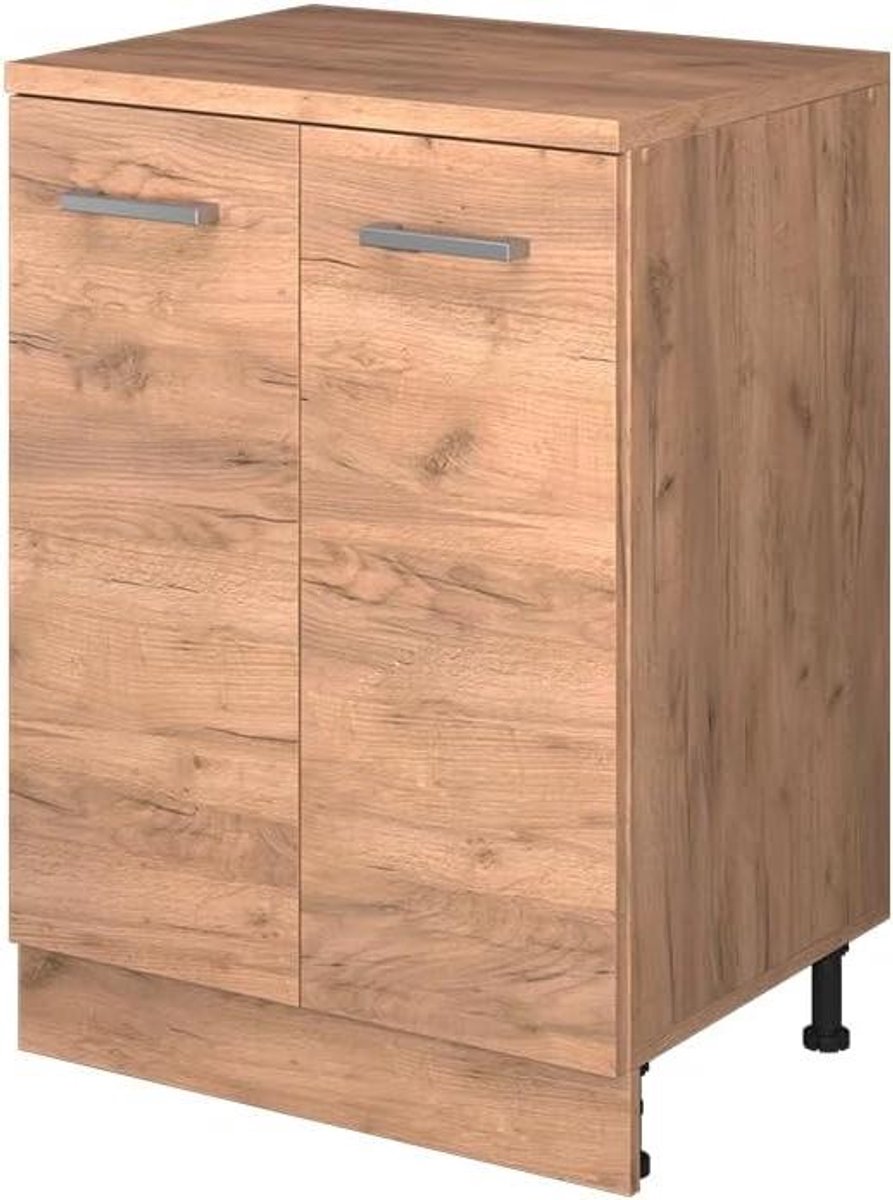 Keukenkast voor schuine wand - Opbergkast Keuken - Ruimte Optimaliseren - Verbindend Element - 60 cm breed - Goudkleurig Eiken