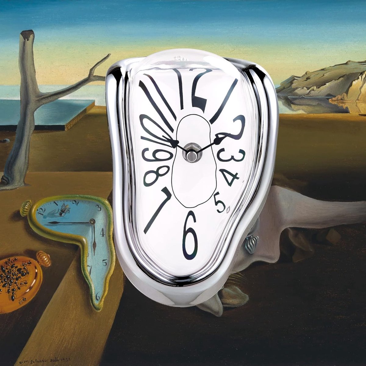 Melting Clock - zilveren glanzende lijst - creatief design - perfecte decoratie voor thuis of kantoor - SnelShoppen